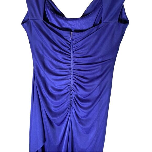 Xscape women’s royal blue side rauched chiffon, overlay gown, size 6  - Picture 7 of 10